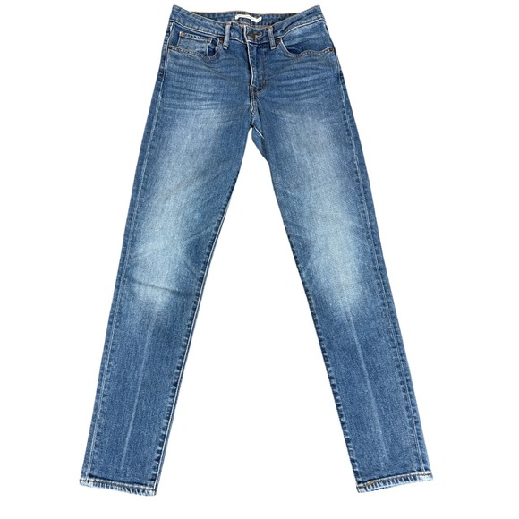 Levi's 721 High Rise Skinny Stretch Denim Blue Jeans Womens 27x28 Distressed Y2K - Picture 1 of 4
